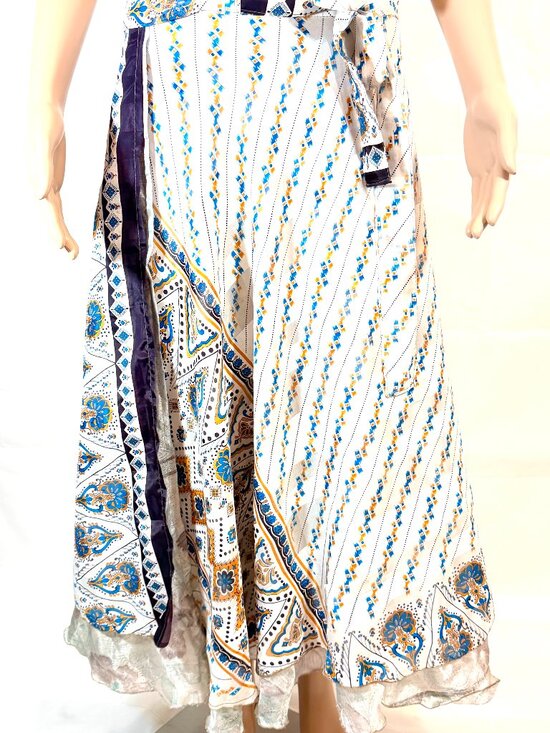 Henna Dresses & Skirts - Henna 100% Silk Wrap Skirt In Royal Blue, Golden Yellow White and Gray-One Size